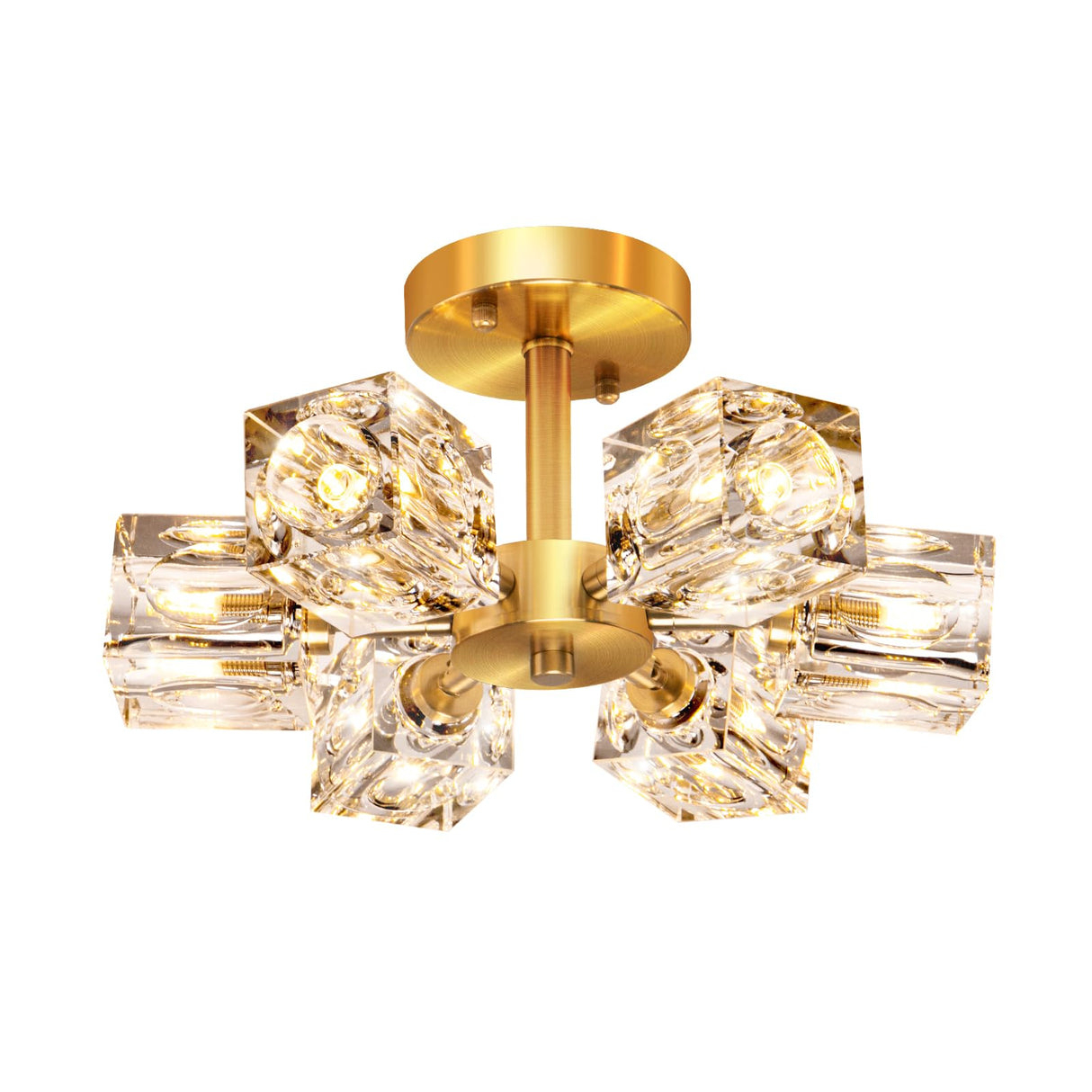 Semi Flush Mount Ceiling Light Fixture Modern 6 Lights Gold Crystal Chandelier,