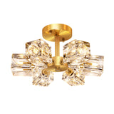 Semi Flush Mount Ceiling Light Fixture Modern 6 Lights Gold Crystal Chandelier,