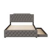 Queen Size Upholstered Platform Bed with Twin Size Trundle and 2 Sets of USB Ports