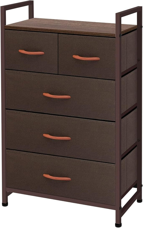 Life Concept Storage Dresser Furniture Unit - Large Standing Organizer Chest for Bedroom, Office, Living Room, and Closet - 5 Drawers Removable Fabric Bins - Coffee