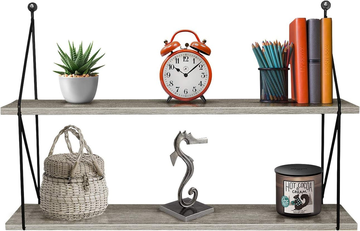 Floating Shelf with Metal Brackets — Wall Mounted Rustic Wood Wall Storage