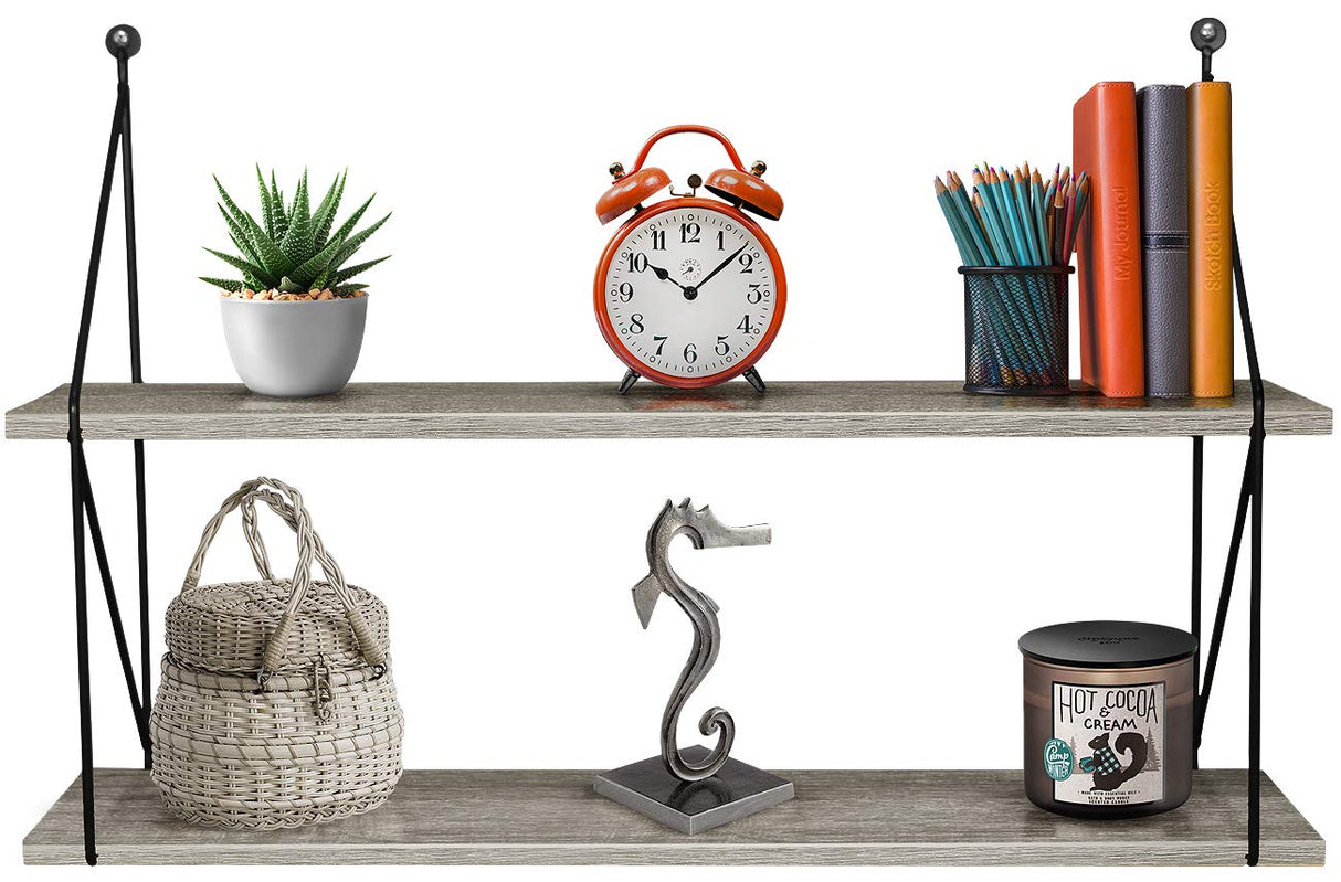 Floating Shelf with Metal Brackets — Wall Mounted Rustic Wood Wall Storage
