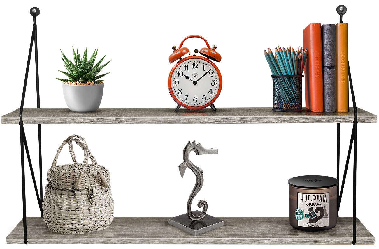 Floating Shelf with Metal Brackets — Wall Mounted Rustic Wood Wall Storage