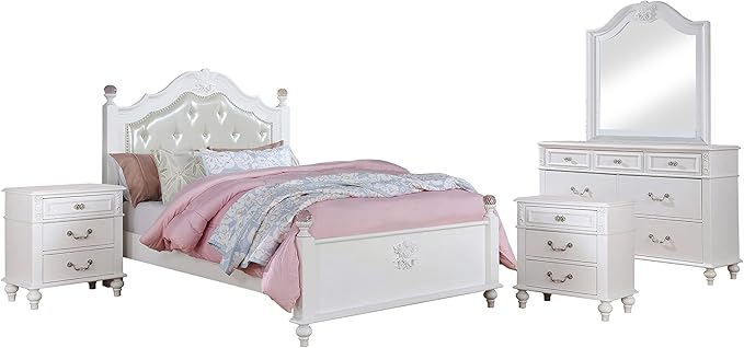 Kamm Traditional Wood 5-Piece Twin Bedroom Set, Box Spring Required, White