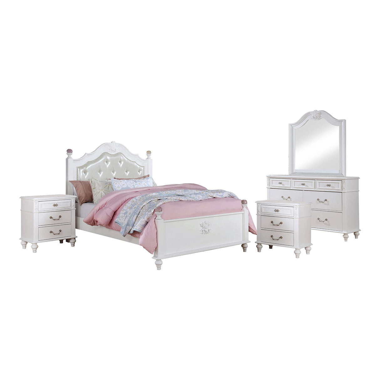 Kamm Traditional Wood 5-Piece Twin Bedroom Set, Box Spring Required, White