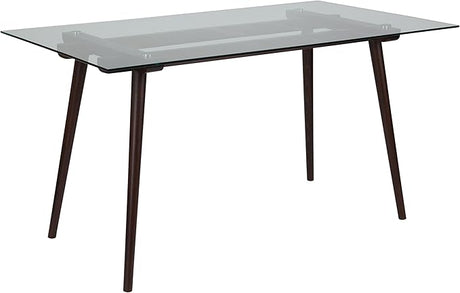 Meriden 31.5" x 55" Rectangular Solid Espresso Wood Table with Clear Glass Top