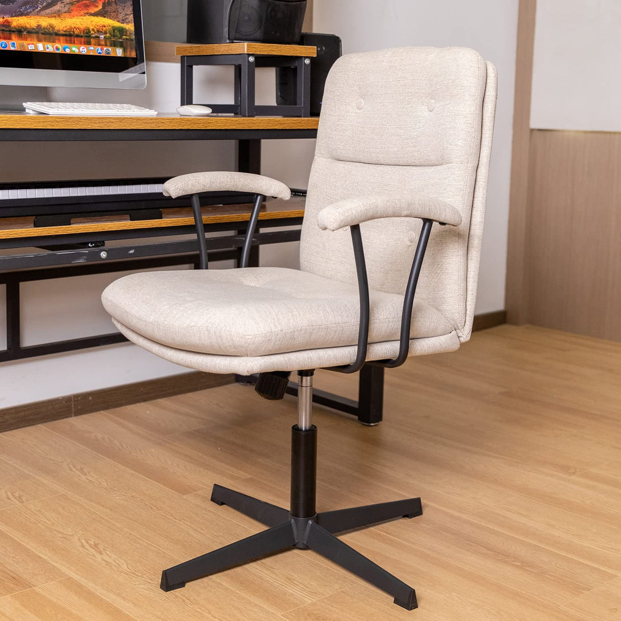 Modern Office Desk Chair, Vanity Chair with Removable Padded Armrests for Home