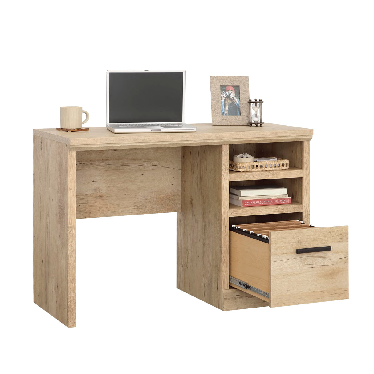 Aspen Post Desk with File Drawer, Prime Oak Finish