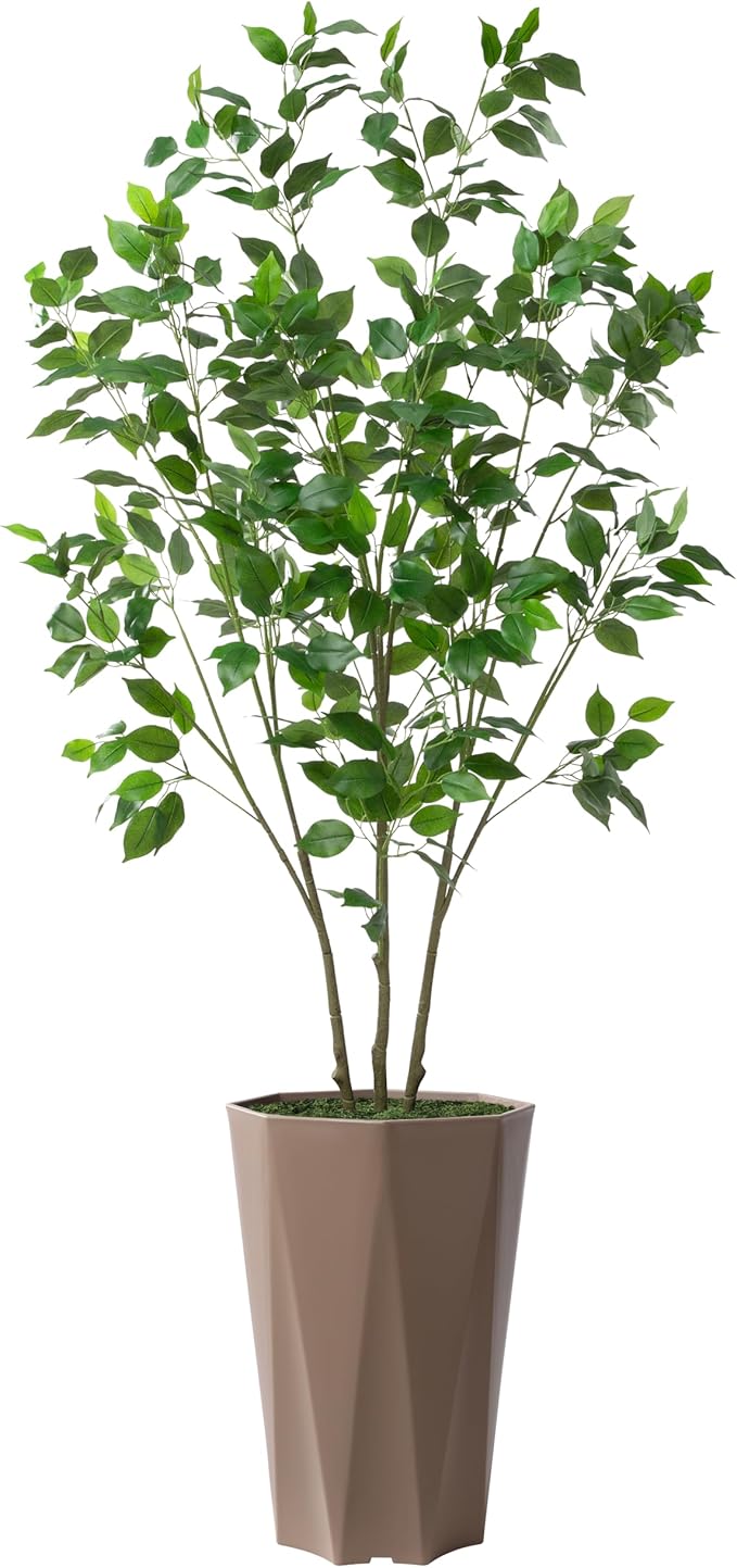 Artificial Ficus Plant Indoor 5FT Fake Tree with Mocha Diamond Planter Faux Ficus