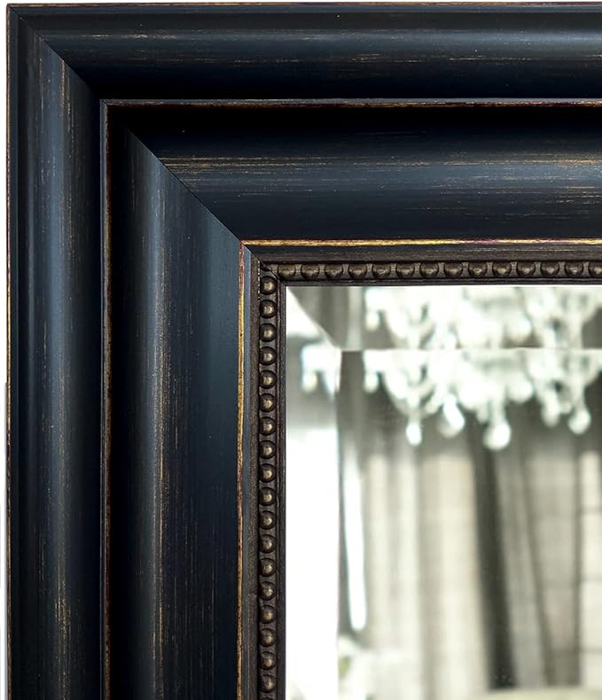 Montreal Distressed Antique Black & Gold Framed Wall Mirror (27.5" x 33.5")