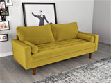 Womble Mid Century Modern Velvet Couch for Living Room with 3 Seater Tufted Seat and Sturdy Wood Frame, Includes Bolster Pillows, Sofa, Dijon