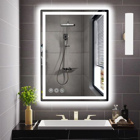 24"x 32" LED Bathroom Mirror with Stepless Dimmable Wall Mirrors with Anti-Fog,