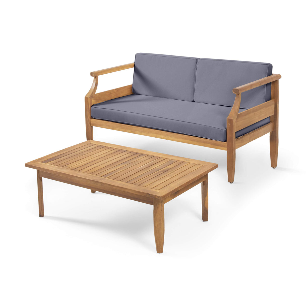 Gallia Outdoor Loveseat Set, Teak Finish, Dark Gray