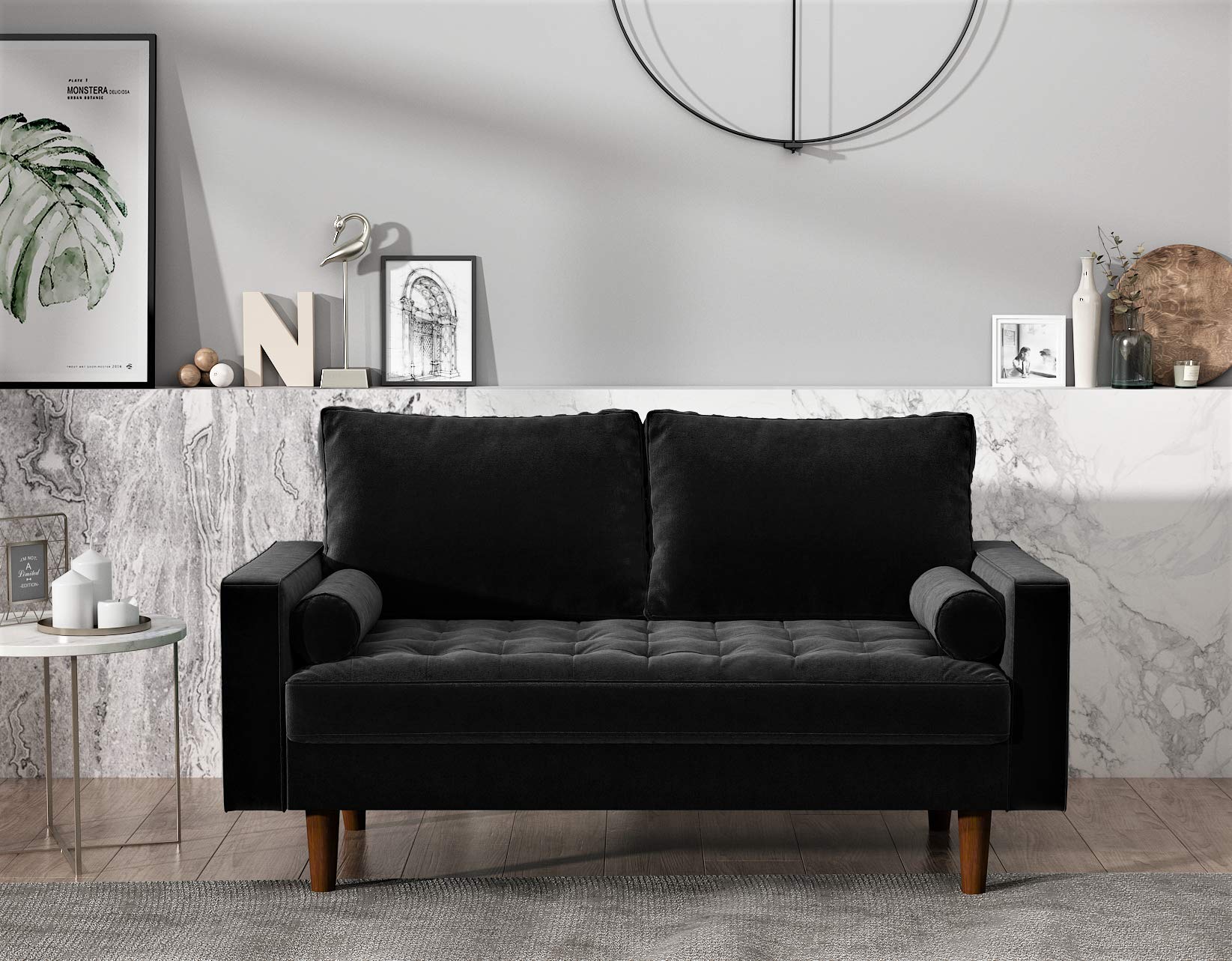 Womble 58 Inch Velvet Loveseat Sofa with Elegant Button Tufted Upholstery, Square Arms,