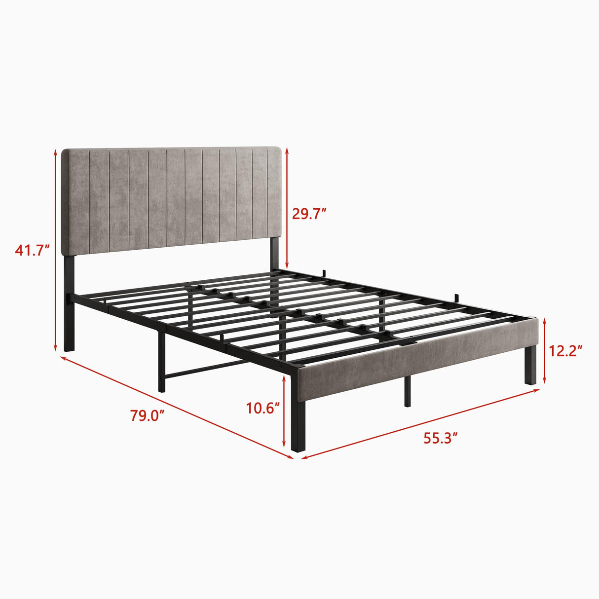 Full Size Upholstered Bed Frame with Tufted Headboard and Metal Slats Support, Heavy