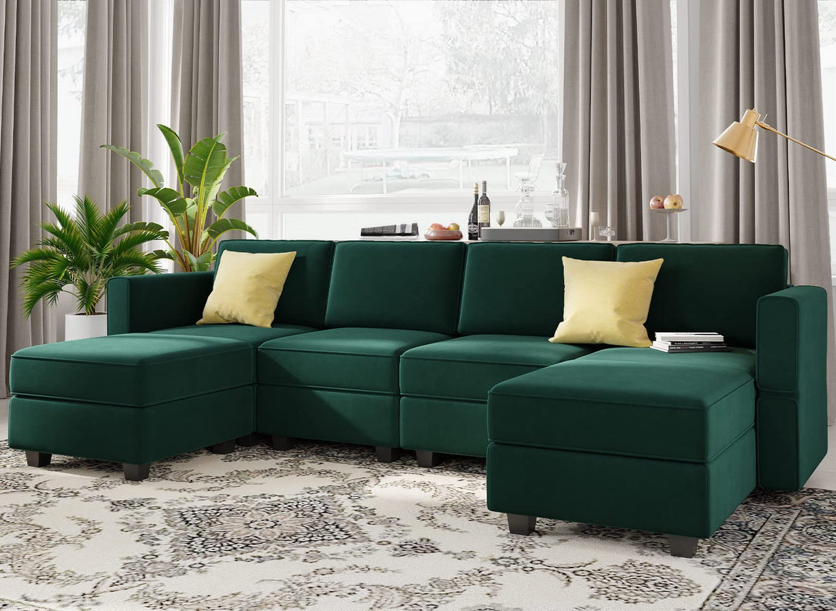 Modular Sectional Sofa Oversized U Shaped Sectional Couch with Reversible Chaise Velvet