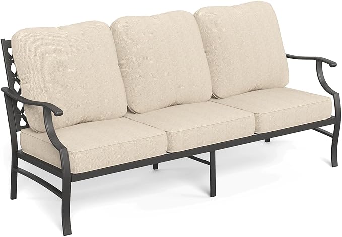 Metal Patio Furniture Sofa with 5.75" Super-Thick Waterproof Cushion
