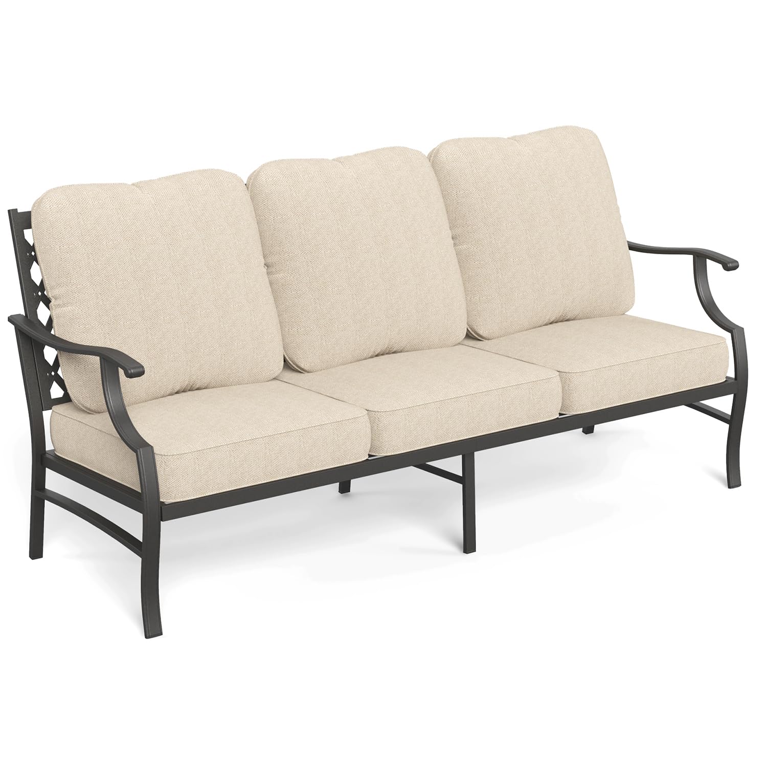 Metal Patio Furniture Sofa with 5.75" Super-Thick Waterproof Cushion