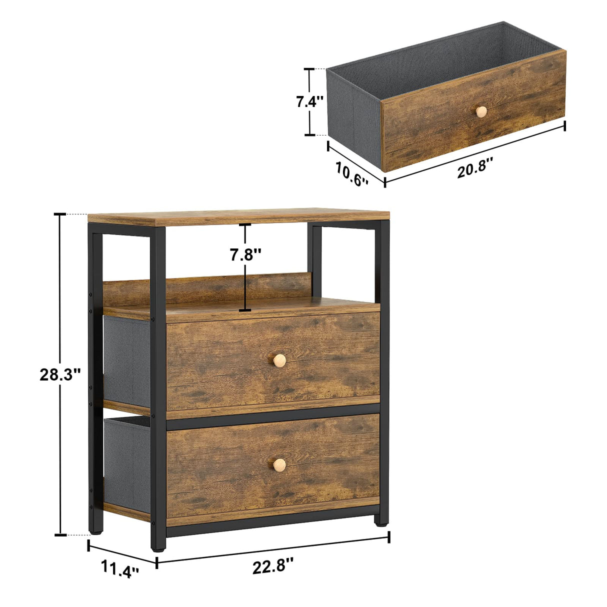 Dresser with 2 Drawers, Fabric Nightstand, Organizer Storage Dresser for Bedroom,