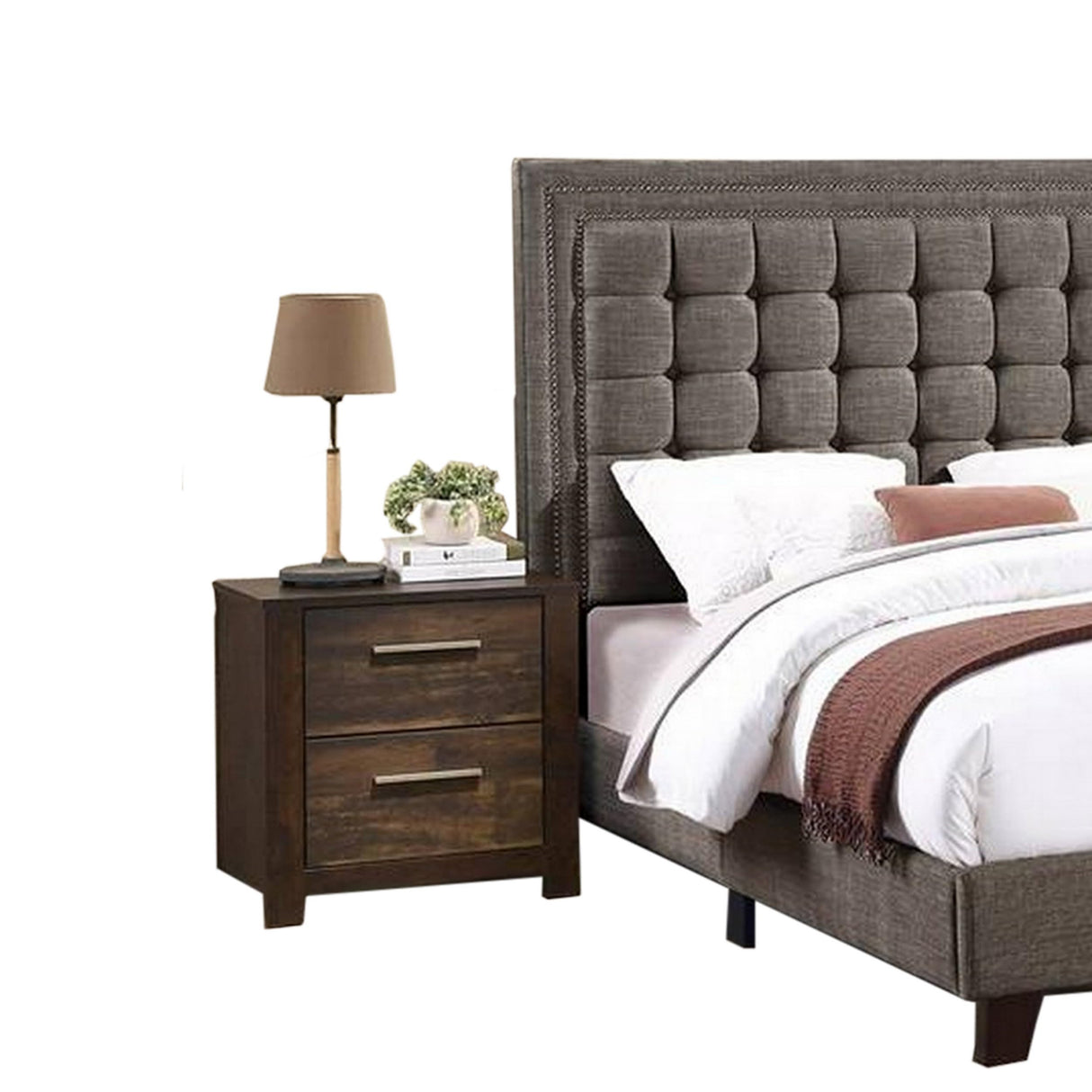 Zofi Modern Queen Size Bed, Deep Square Tufted Upholstery