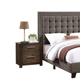 Benjara Zofi Modern Queen Size Bed, Deep Square Tufted Upholstery, Taupe Polyester, Brown