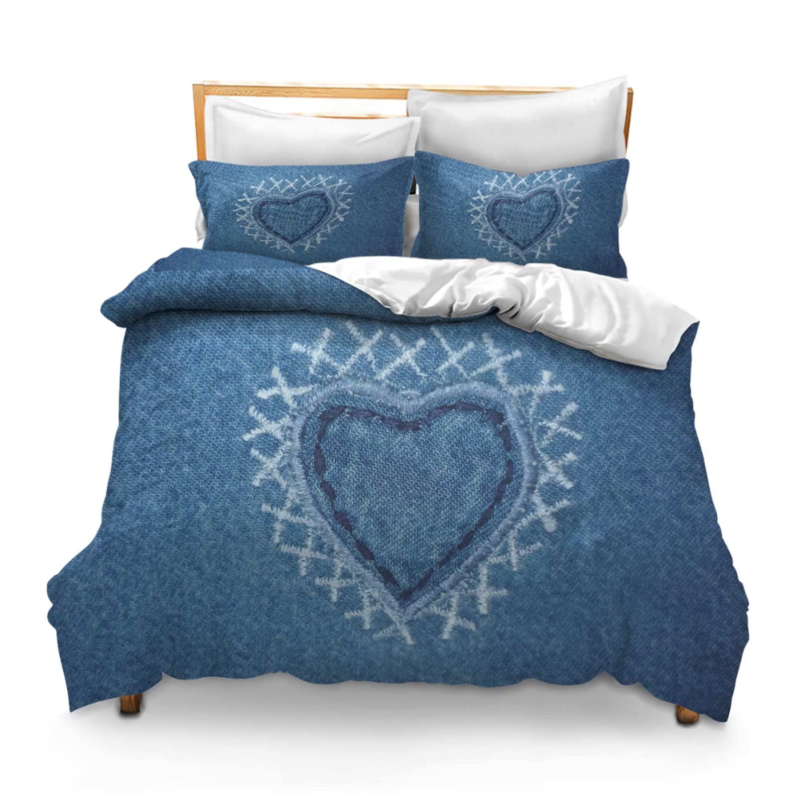 Comforter Set for Boys Kids Full Fabric Jeans Texture Cloth Material Clothes Fashion Heart