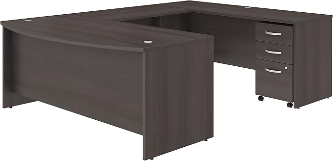 C U Shaped Desk with Mobile File Cabinet, 72W x 36D, Platinum Gray