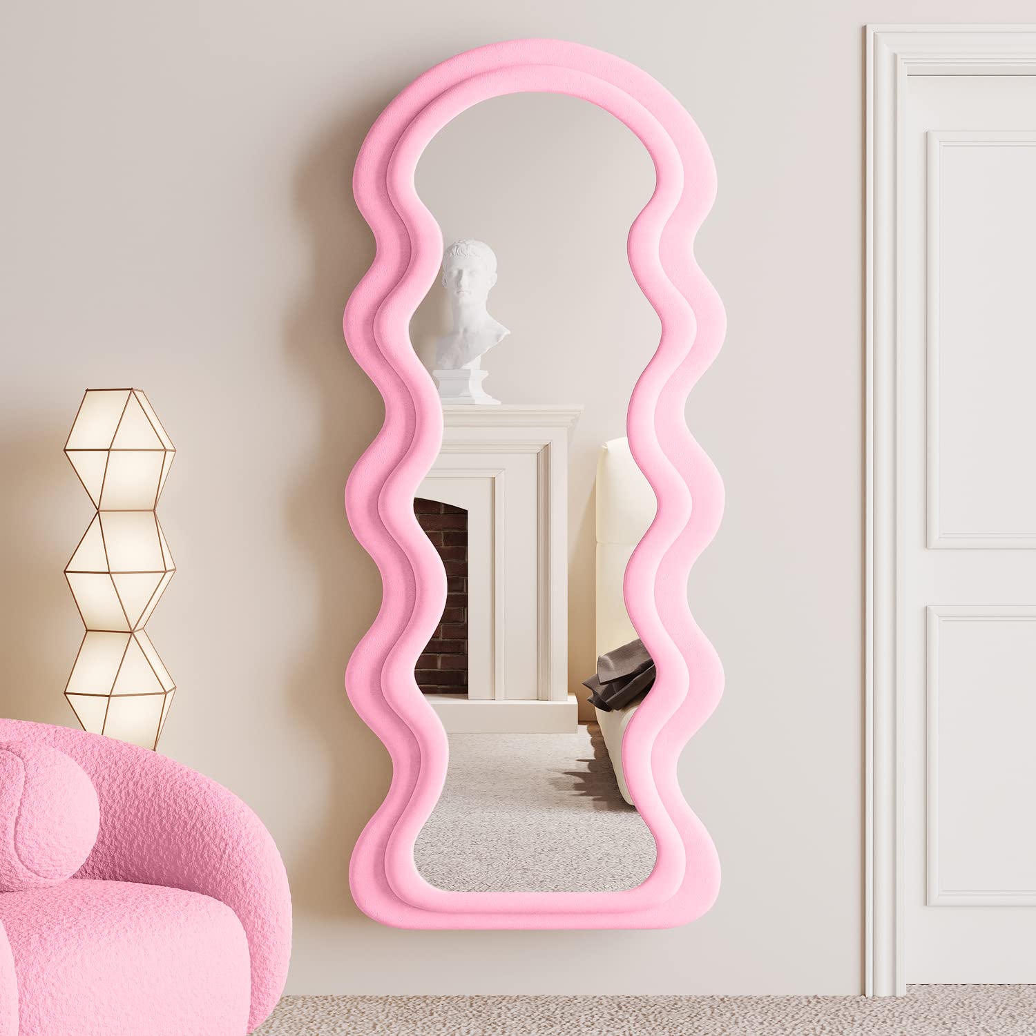 Irregular Wavy Full Length Mirror 63x24 - Pink Flannel Frame