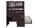 Bunk Beds Twin over Twin with 3 Drawers in the Steps and a Twin Trundle, Dark Cherry