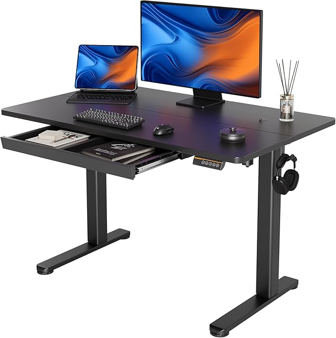 Standing Desk with Drawers, 48 x 24 Inch White Standing Desks Electric Adjustable