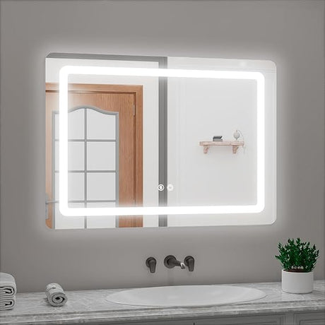 for Bathroom 28 x 36 Inch Lighted Bathroom Mirror Wall Mount Mirror, Frameless LED