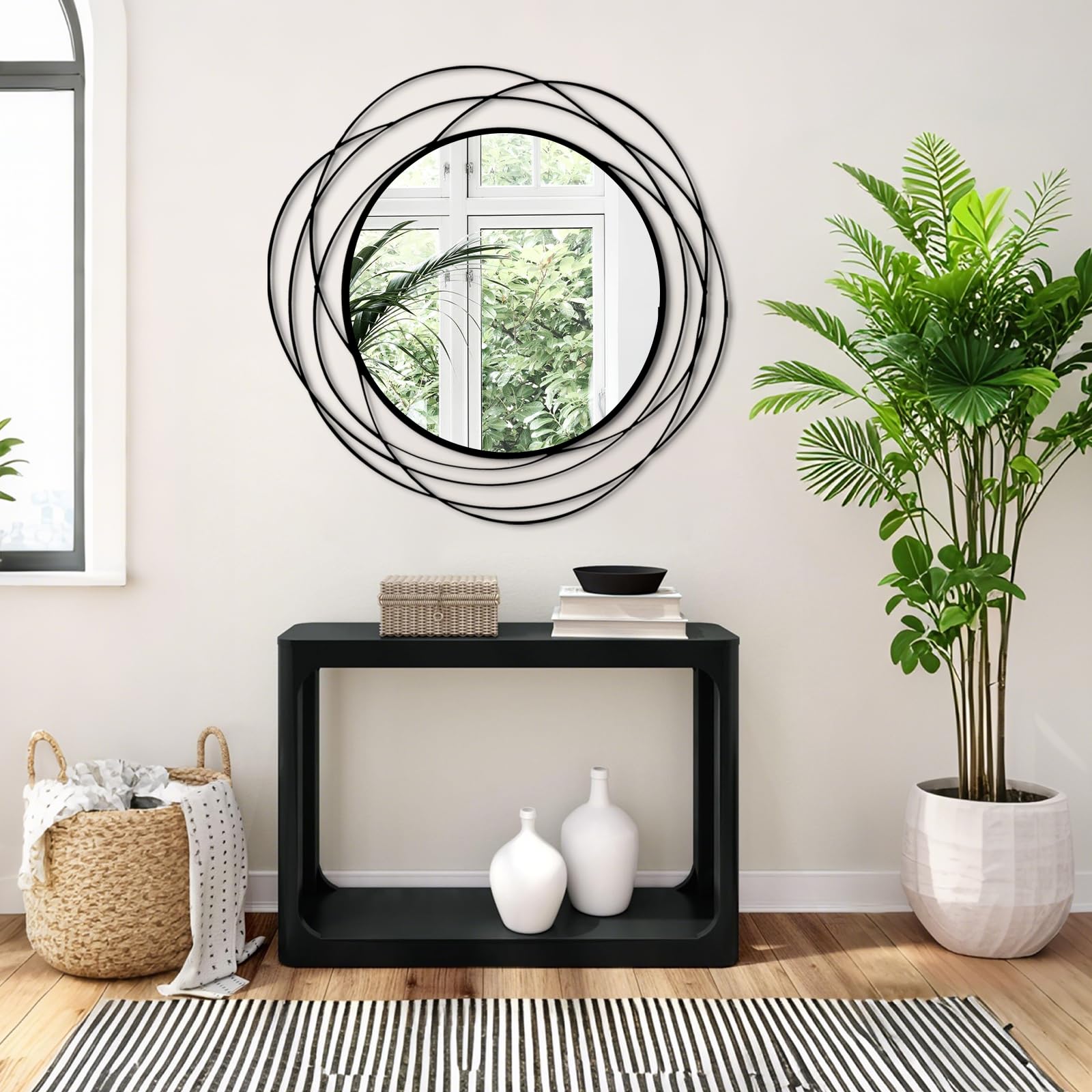 26.8" Round Black Wall Mirror - Large Circle Mirror with Metal Frame