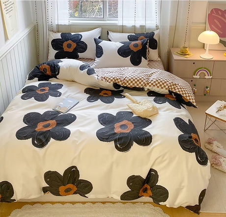 Black Sunflower Comforter Set King Beige White 3D Floral Bedding King Size Comforters