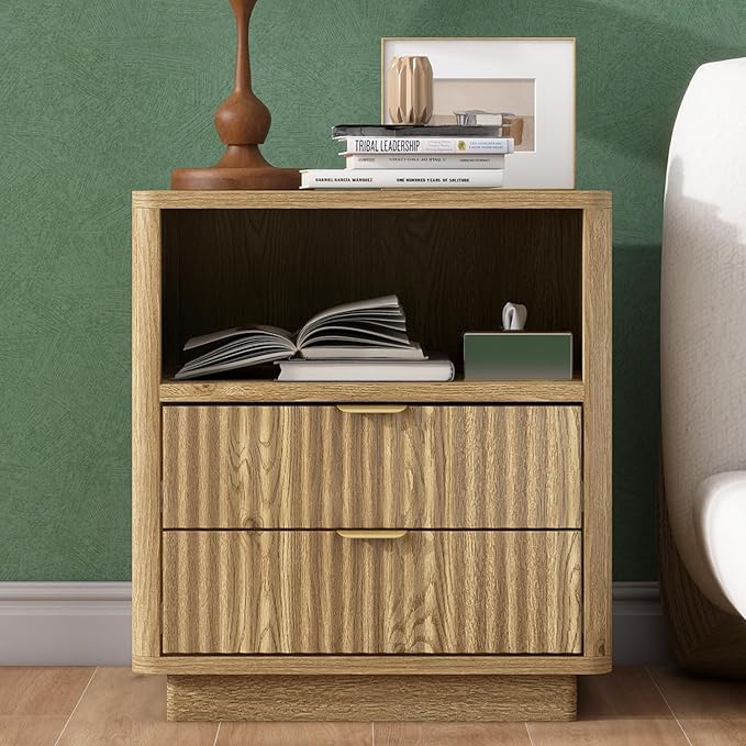 Set of 2, Black Night Stands with 2 Drawers