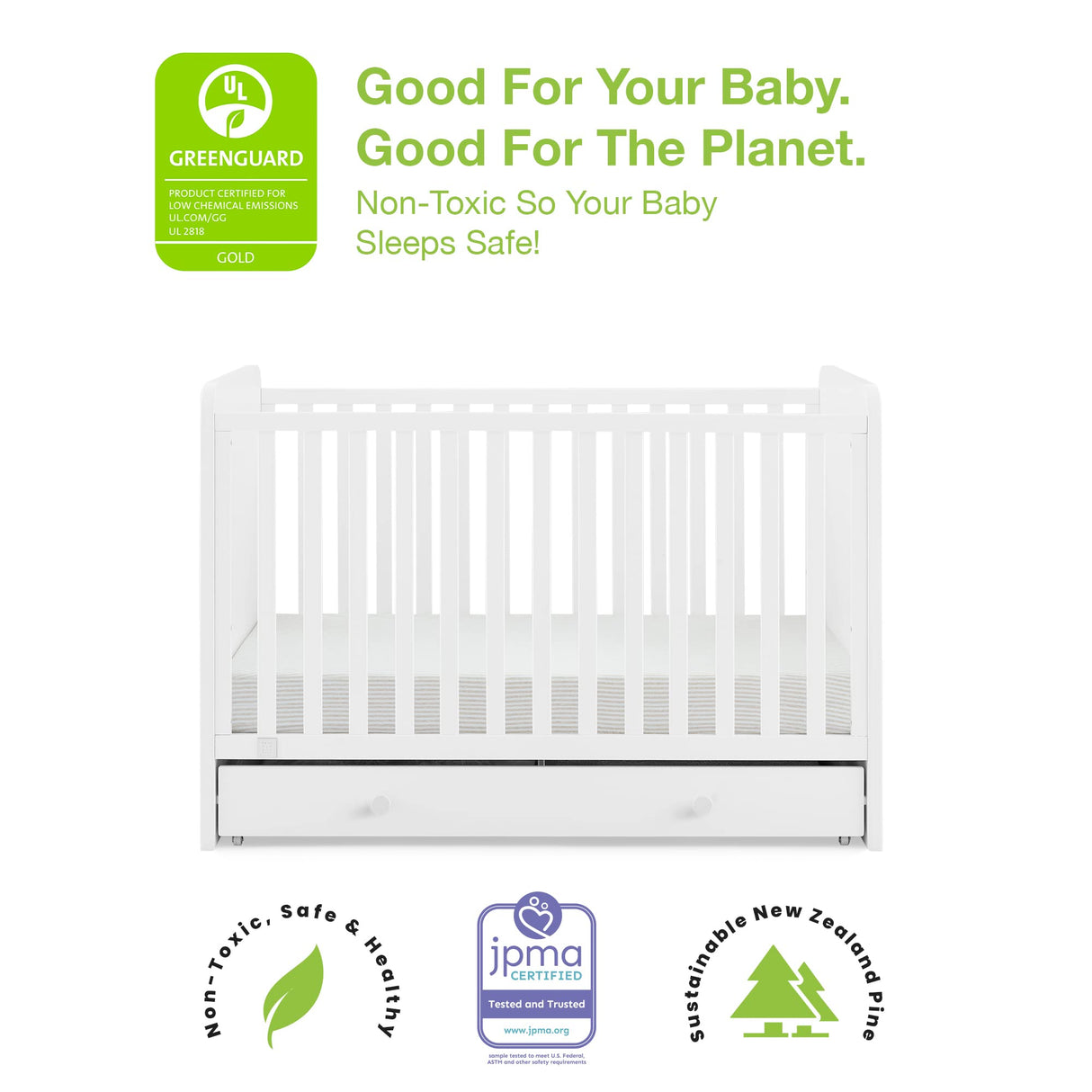 GAP babyGap Graham 4-in-1 Convertible Crib with Storage Drawer - Greenguard Gold Certified, Bianca White