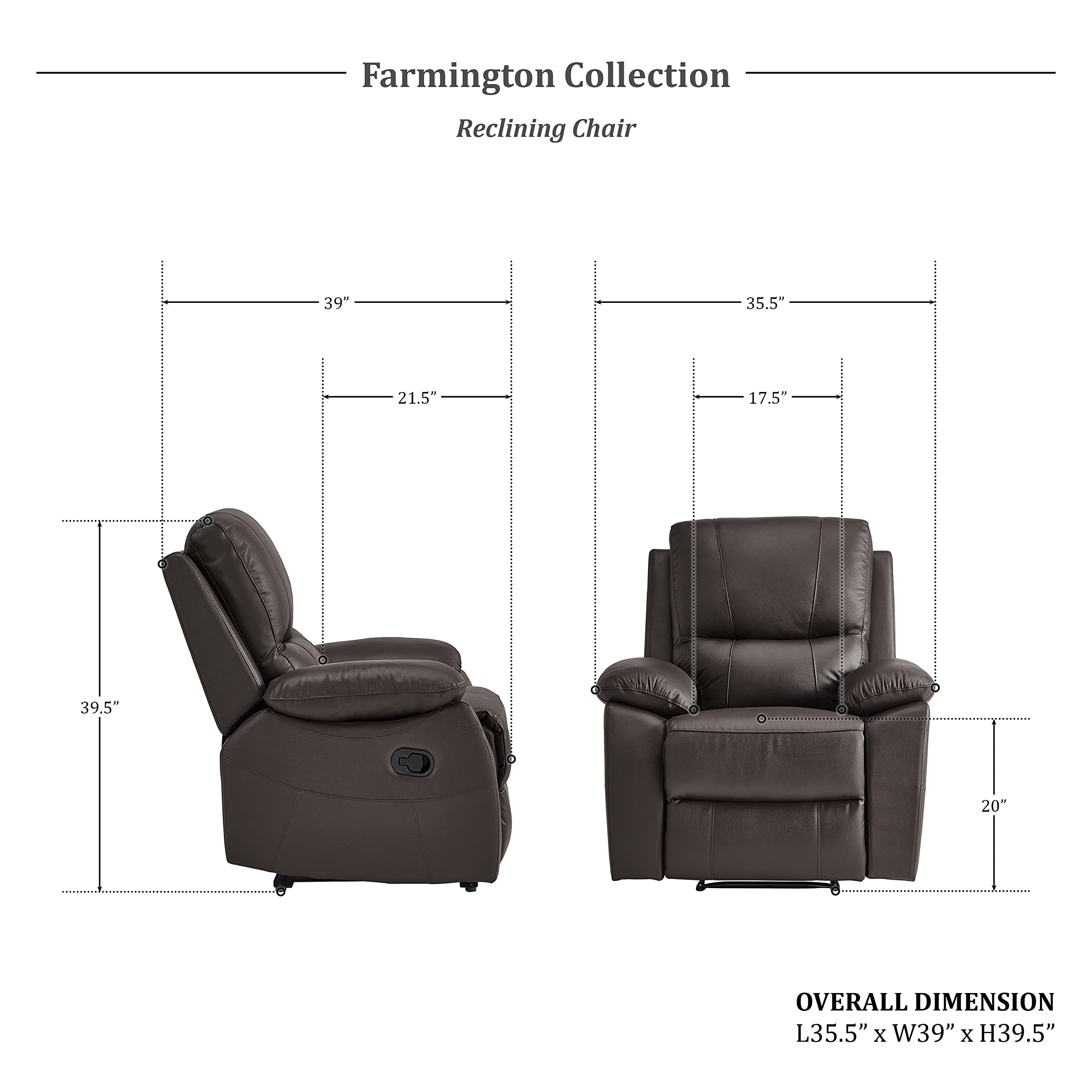 FlexEase Faux Leather Recliner – Pillow Top Arms & 3-Position Manual Recline