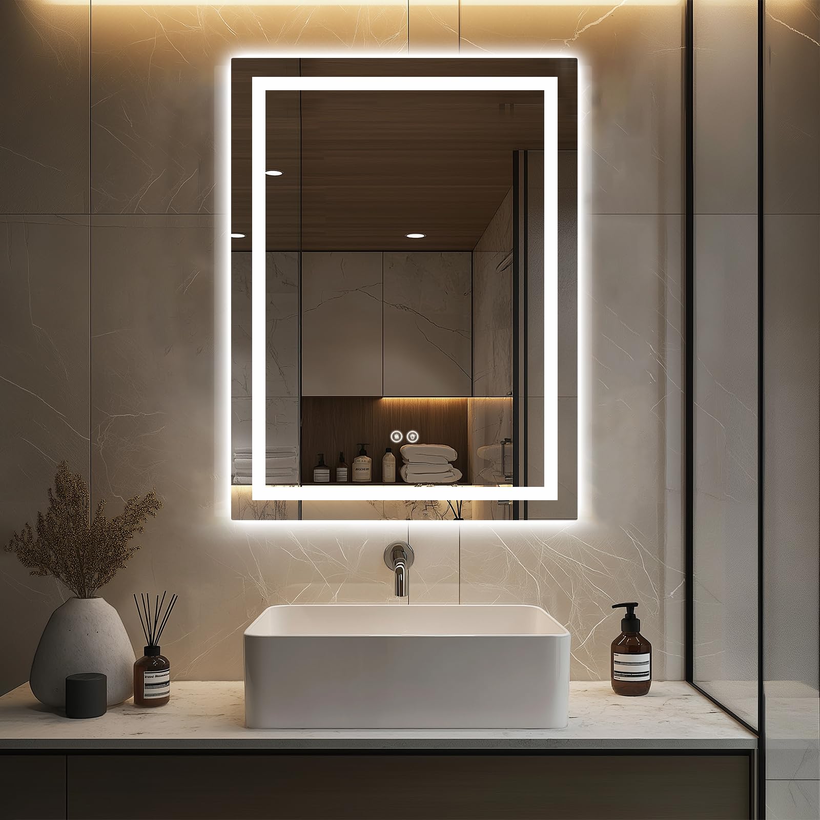 24x32 LED Bathroom Mirror with Anti-Fog & 3 Color Modes