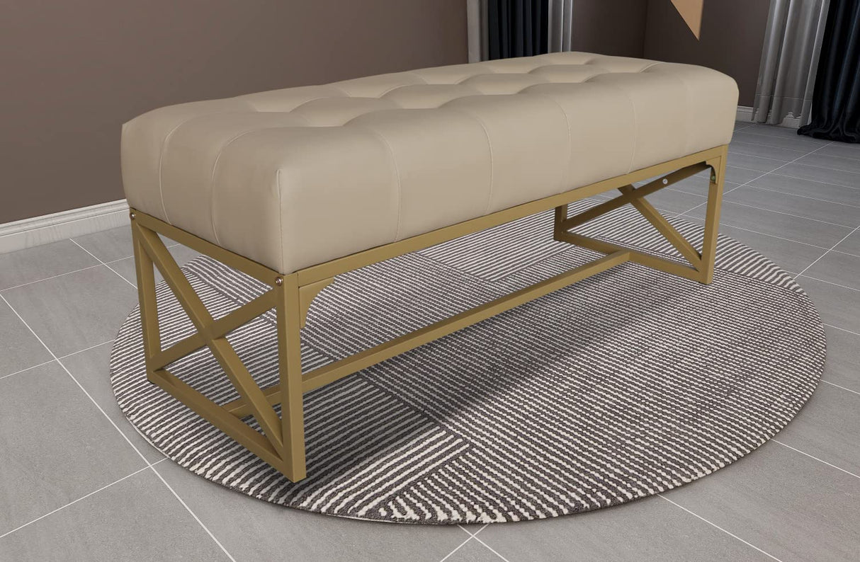 Modern Faux Leather Bench, 40.2 Inches, Gold