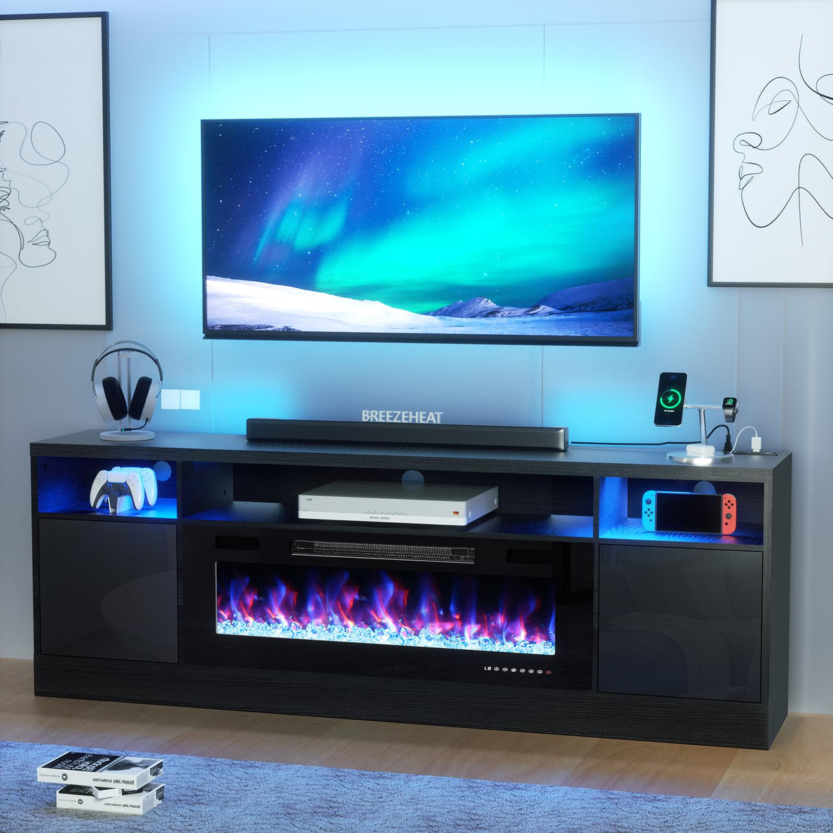 Electric Fireplace TV Stand-Led Entertainment Center-70 inch TV Stand