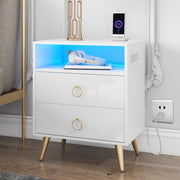 White LED Nightstand with Charging Station