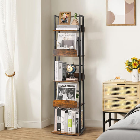 Bookshelves 5-Tier, Rotating Bookshelf Tower for Corner,