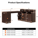 L Shape Desk - Executive desk with Drawers and Cabinet Storage, Charging Station