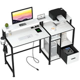 Computer Desk with Drawers, Home Office Desk with Printer Shelf, 55 inches White Desk