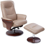 Milano Modern Bendwood Brown Leather Swivel Recliner with Ottoman, Latte