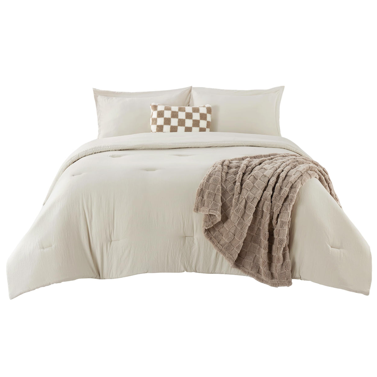 Comforter Queen Size 5 Pieces - Queen Size Comforter Set with Checkered Throw