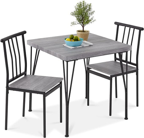 3-Piece Dining Set Modern Dining Table Set, Metal and Wood Square Dining Table