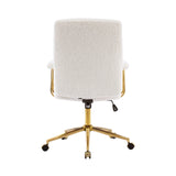 White Boucle Office Chair with Gold Base - Height Adjustable Desk Chair
