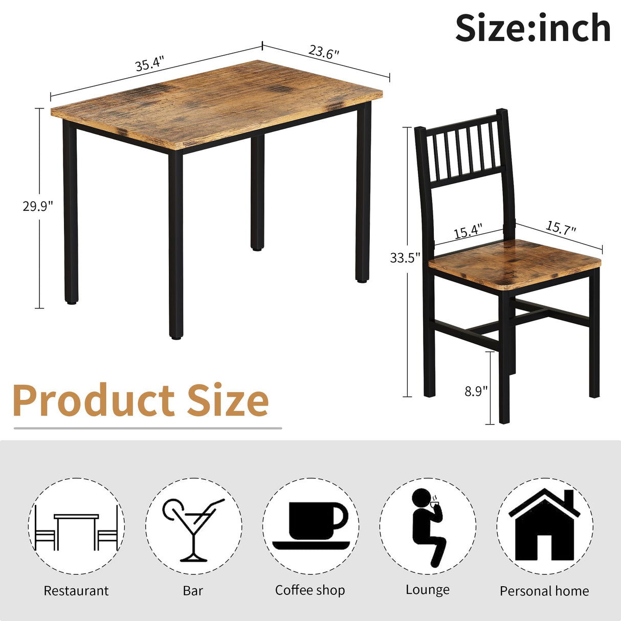 Small Kitchen Table Set for 2, Industrial Dining Breakfast Table and 2 Chairs