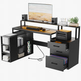 L Shaped Computer Desk with 3 Drawers, 65.7" Large Desk with Power Outlet