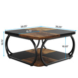 Square Coffee Table with 2 Tiers, 40 inches Low Farmhouse Coffee Table